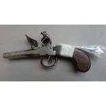 A late 18th century double barrel flintlock travelling pistol with twist off circular tapering