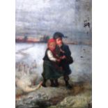 Follower of Augustus Edwin Mulready, Children in the snow, oil on canvas,