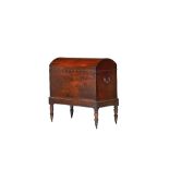 A large George III mahogany dome top cellarette on turned supports,