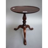 A diminutive mahogany tripod table with circular dish top and baluster column,