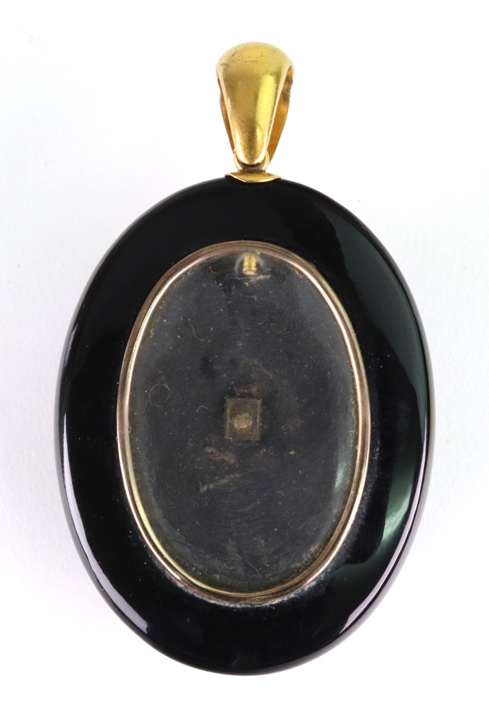 A gold, onyx and seed pearl locket, - Image 2 of 2