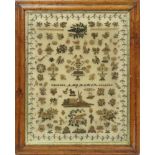A fine needlework sampler, worked by Amy Baker, circa 1820,