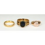 A gentleman's 18ct gold blood stone ring, size Y, a 9ct gold signet ring,