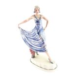 A large Goldscheider hand decorated pottery figure of a fashionable young lady, circa 1930,