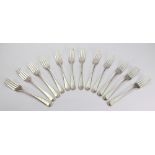 A set of twelve George III silver Old English pattern dessert forks, Christopher & Thomas W Barker,