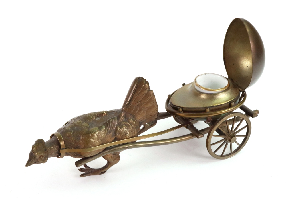 A novelty gilt metal inkwell, late 19th century, probably French, in the form of an egg, - Image 2 of 2