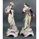 A large pair of Dresden porcelain figures of a gallant and companion, early 20th century,