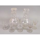 A set of six George III style drinking glasses, late 19th century, with diamond cut funnel bowls,