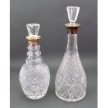 Two silver mounted glass decanters, C J Vander, London 1971,