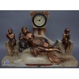 A French Art Deco style ceramic figural mantel clock, titled 'La Favorite',