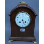 An Edwardian mahogany cased arch top mantel clock, late 19th century,