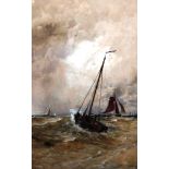 Follower of Thomas Bush Hardy, Vessels in a choppy sea, watercolour, bears a signature and date,