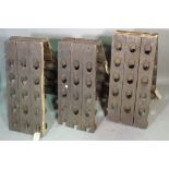 Three French rustic oak wall mounted wine racks, 20th century,