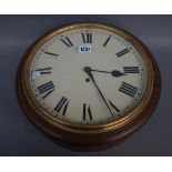 A mahogany cased dial timepiece with 11 inch painted tin dial set with Roman numerals and with a