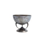 A silver bowl, of circular form, raised on a triform base, with a domed circular foot,