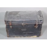 W.M.WHITELEY; an early 20th century dome top canvas trunk, 92cm wide x 67cm high.