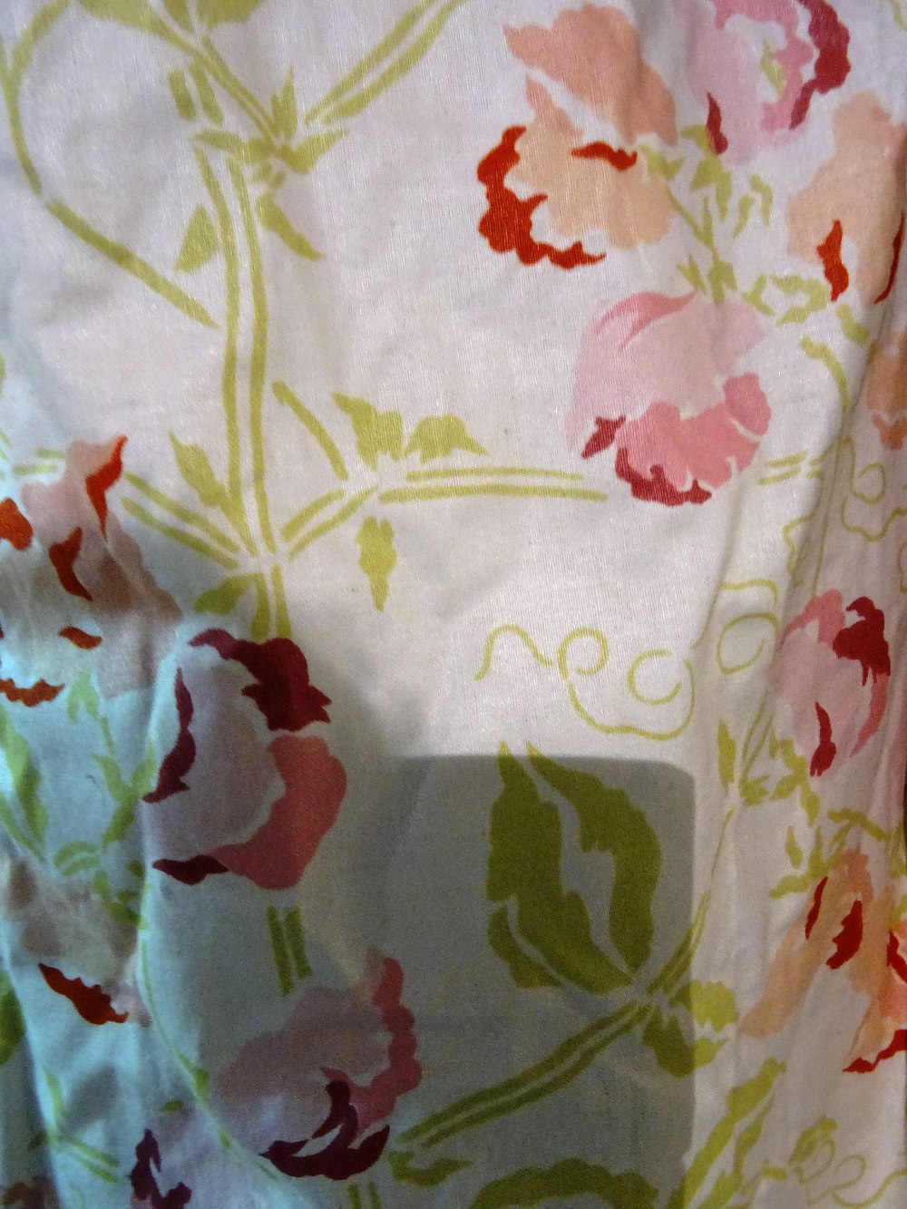 Curtains; a pair of lined, interlined and weighted cream ground and pink floral curtains, - Image 2 of 2