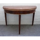 A 19th century Baltic State brass bound mahogany semi-elliptic card table on tapering square