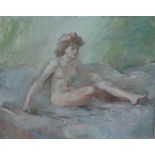 Charles Mozley (b.1948), Nude study, oil on canvas, 39cm x 49cm.