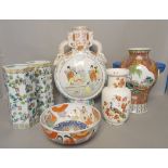 Asian ceramics, including; a pair of hexagonal vases, various dishes, vases,