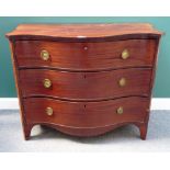 A George III serpentine fronted mahogany chest of three long graduated drawers, on bracket feet,