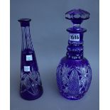 A Baccarat style blue flashed glass cut glass decanter and stopper, 28.