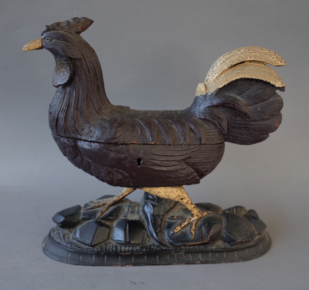 A Black Forest carved wooden novelty 'Chicken' jewellery casket, late 19th century,