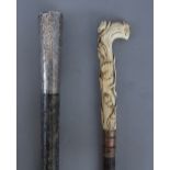 A silver and shagreen mounted rosewood walking cane,