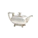 A George III silver three piece tea set, comprising; a teapot,