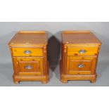 A pair of 20th century pine bedside chests with single drawer over cupboard base,
