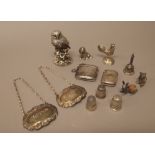 Silver, foreign and plated wares, comprising; two rectangular vesta cases, Birmingham 1900 and 1906,