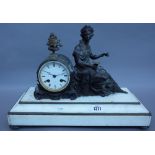A French figural bronze and white marble mantel clock, 19th century,