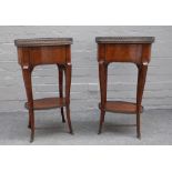 A pair of 18th century style gilt metal mounted cube parquetry inlaid occasional tables with brass