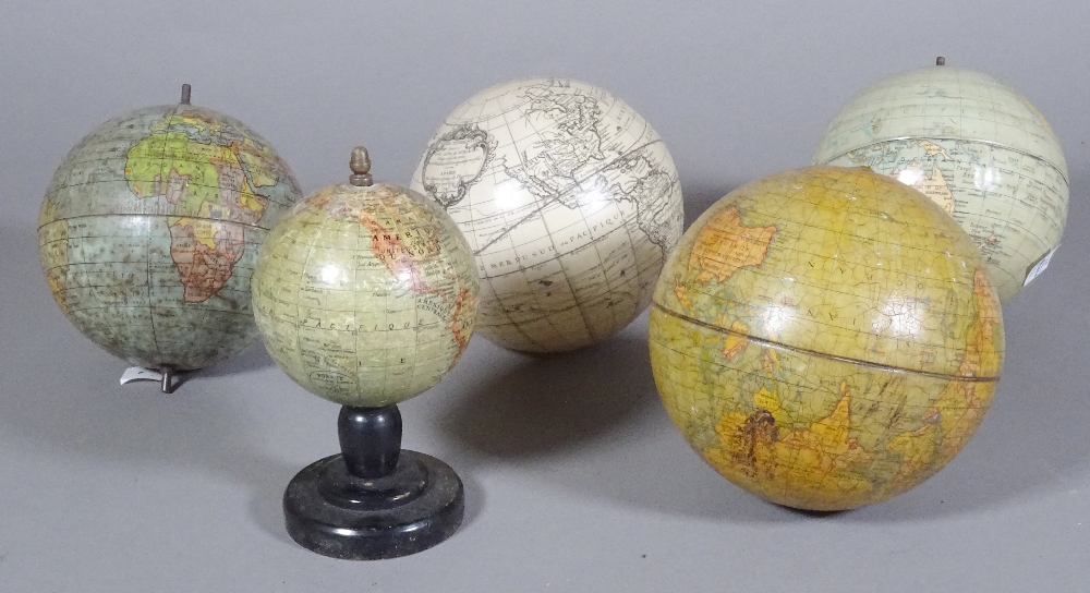 Five miniature early 20th century loose globes.