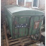 A green painted wooden four wheeled cart, detailed 'City Engineers Dept Highways',