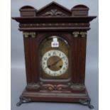 A German early 20th century, mahogany cased mantel clock,