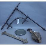 A quantity of collectables, comprising; an unusual wrought iron Sussex pipe kiln,