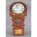 A 19th century walnut cased wall clock with 8 day movement, 83cm high.