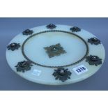 A late Victorian alabaster gilt metal and pietra dura mounted tazza of circular footed form,