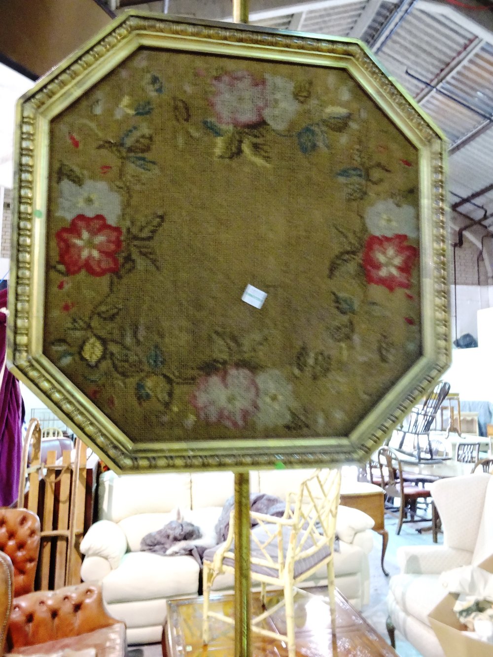 A Victorian mahogany pole screen on trefoil base and floral tapestry panel, 140cm high. - Image 2 of 2