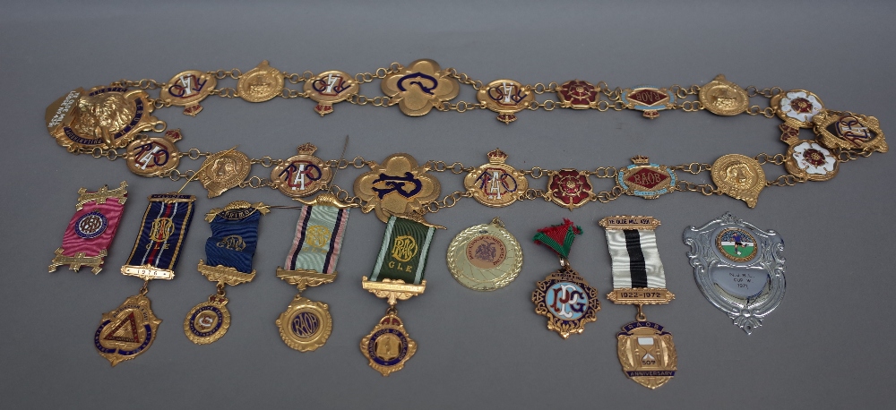 A Masonic regalia gilt metal and enamel chain collar, 20th century,