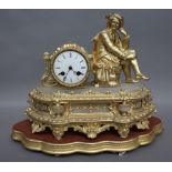 A Louis XVI style gilt metal and alabaster figural mantel clock, circa 1900,