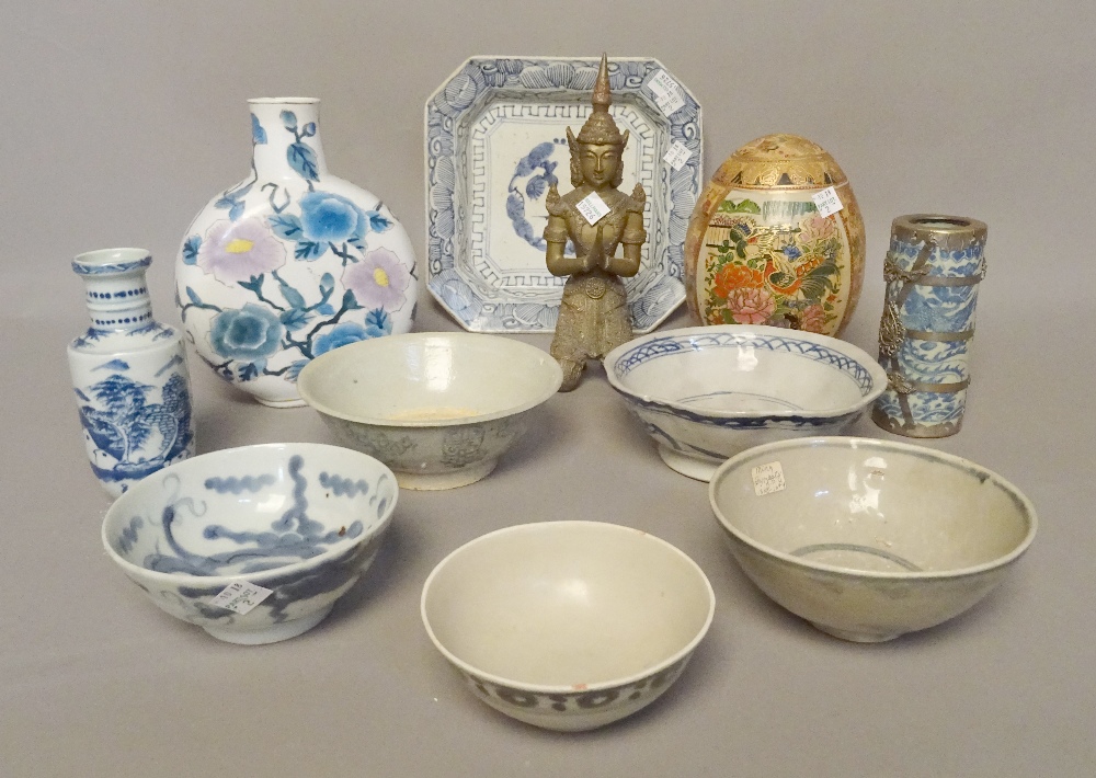 Asian ceramics, including; a pair of hexagonal vases, various dishes, vases, - Image 2 of 2