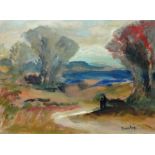 Ronald Ossory Dunlop (1894-1973), The path in the dunes, oil on board, signed, 26cm x 36.5cm.