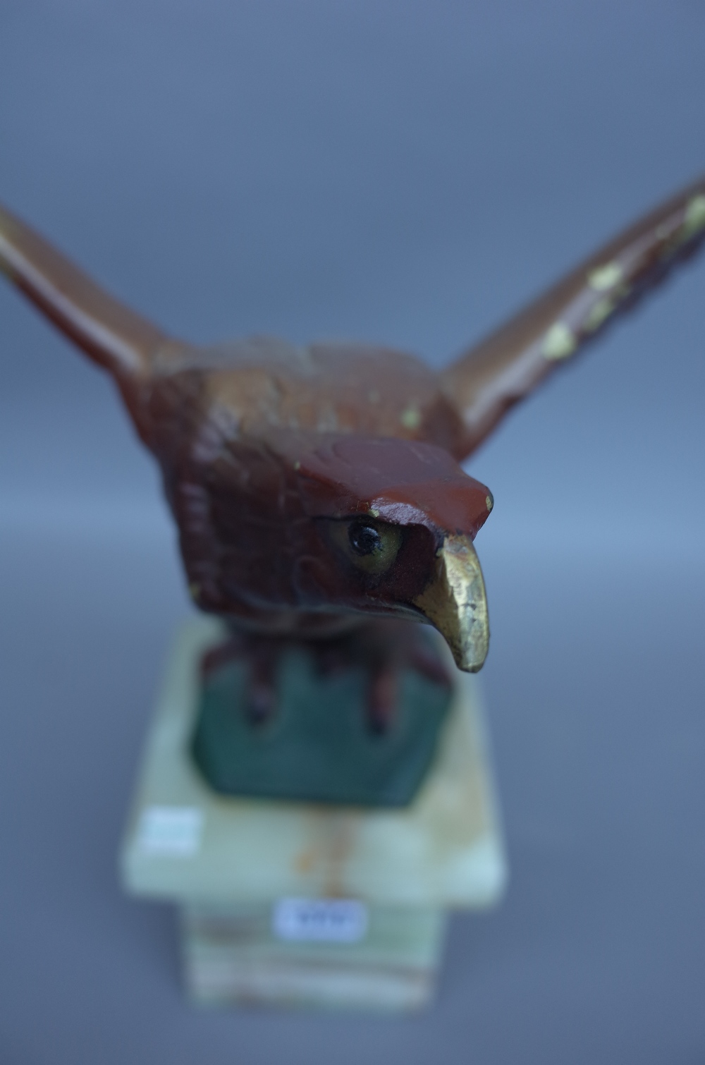 A polychrome painted bronze eagle, circa 1930, signed 'M. Decoux' on an onyx plinth, 35. - Image 3 of 3