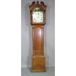 A 19th century 8 day oak long cased clock, with broken arch pediment,