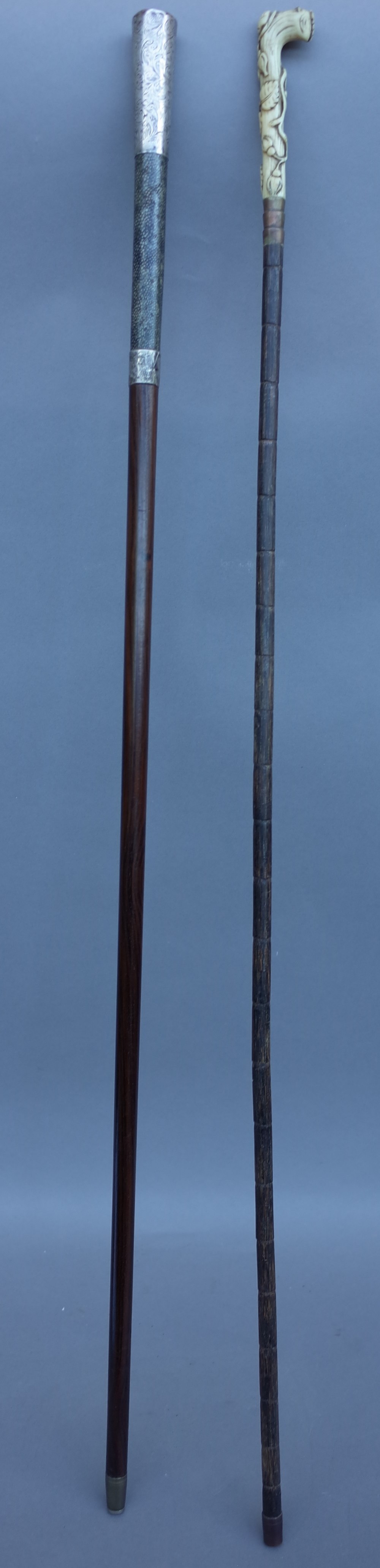 A silver and shagreen mounted rosewood walking cane, - Image 2 of 2