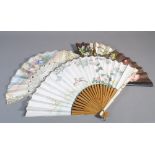 A French painted paper fan, 19th century,