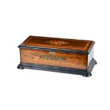 A walnut and marquetry inlaid Swiss cylinder music box, late 19th century,