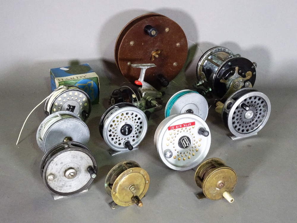 Fishing interest; twelve fishing reels, including a Hardy Sunbeam, a Hardy Viscount and others,